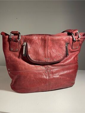 Stone Mountain Red Pebble Leather Shoulder Bag Tote 3-Zip